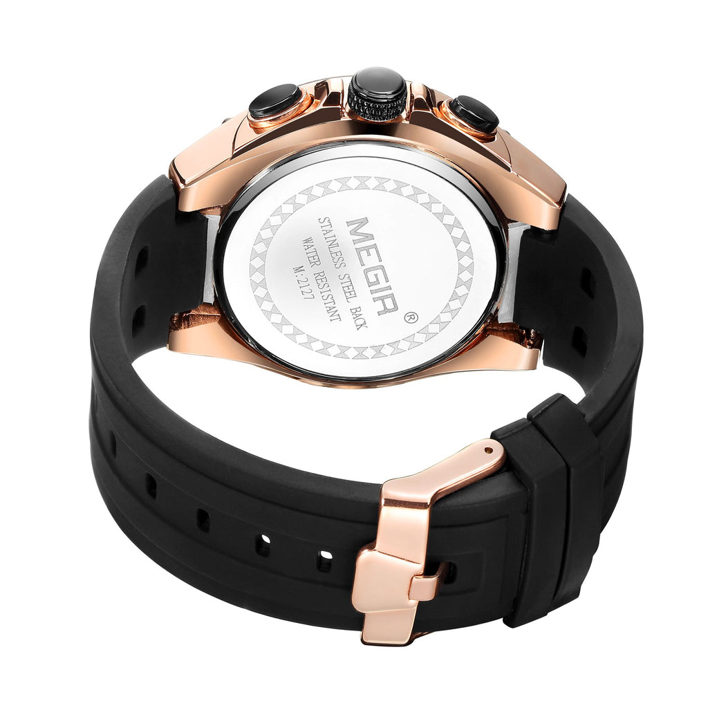 MEGIR Men's Sport Watches Luxury Silicone Strap Man Chronograph Clock Waterproof Luminous Quartz Wristwatch Montre Homme 2127