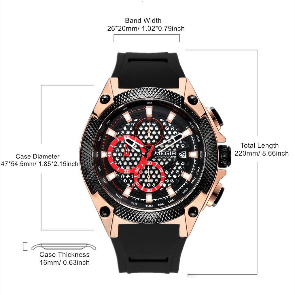 MEGIR Men's Sport Watches Luxury Silicone Strap Man Chronograph Clock Waterproof Luminous Quartz Wristwatch Montre Homme 2127