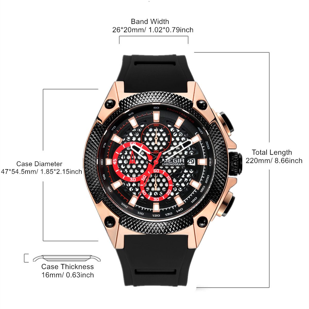 MEGIR Men's Sport Watches Luxury Silicone Strap Man Chronograph Clock Waterproof Luminous Quartz Wristwatch Montre Homme 2127