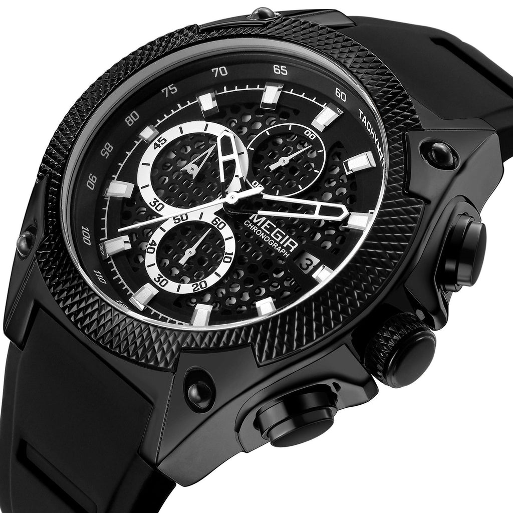 MEGIR Men's Sport Watches Luxury Silicone Strap Man Chronograph Clock Waterproof Luminous Quartz Wristwatch Montre Homme 2127