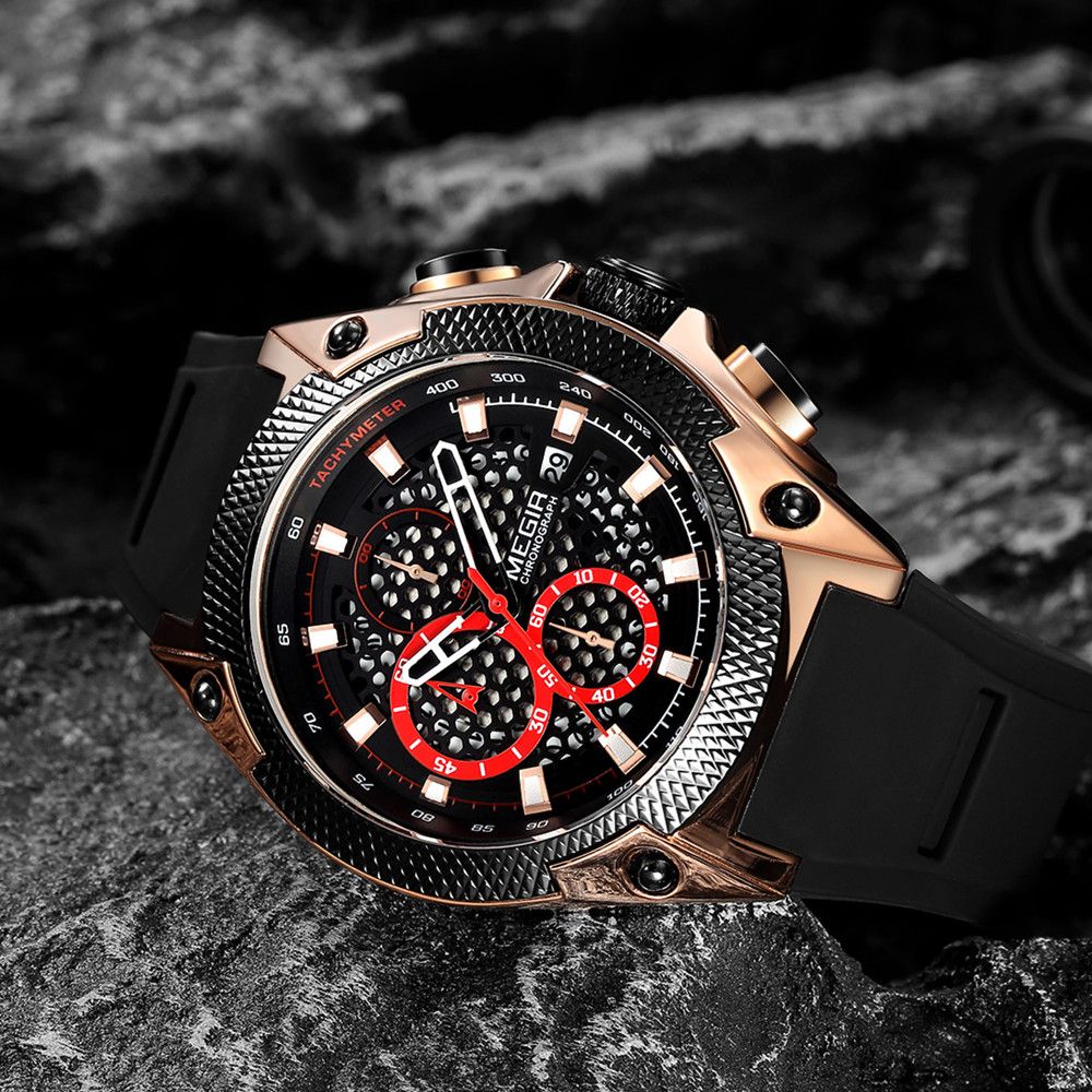 MEGIR Men's Sport Watches Luxury Silicone Strap Man Chronograph Clock Waterproof Luminous Quartz Wristwatch Montre Homme 2127
