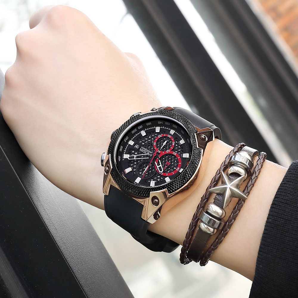 MEGIR Men's Sport Watches Luxury Silicone Strap Man Chronograph Clock Waterproof Luminous Quartz Wristwatch Montre Homme 2127