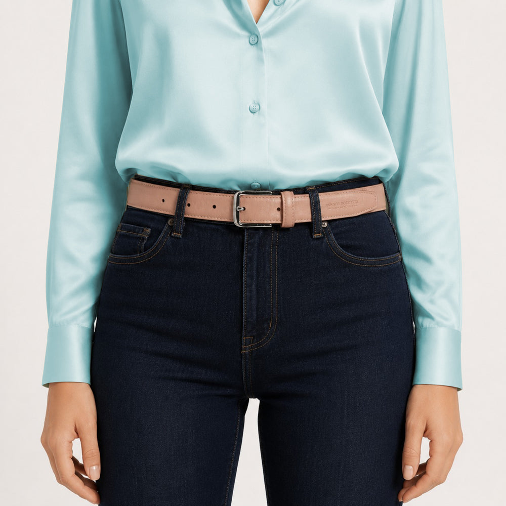 RB4017AU | Women's Belt Made in Italy in Genuine Saffiano Leather. Color: Powder Pink