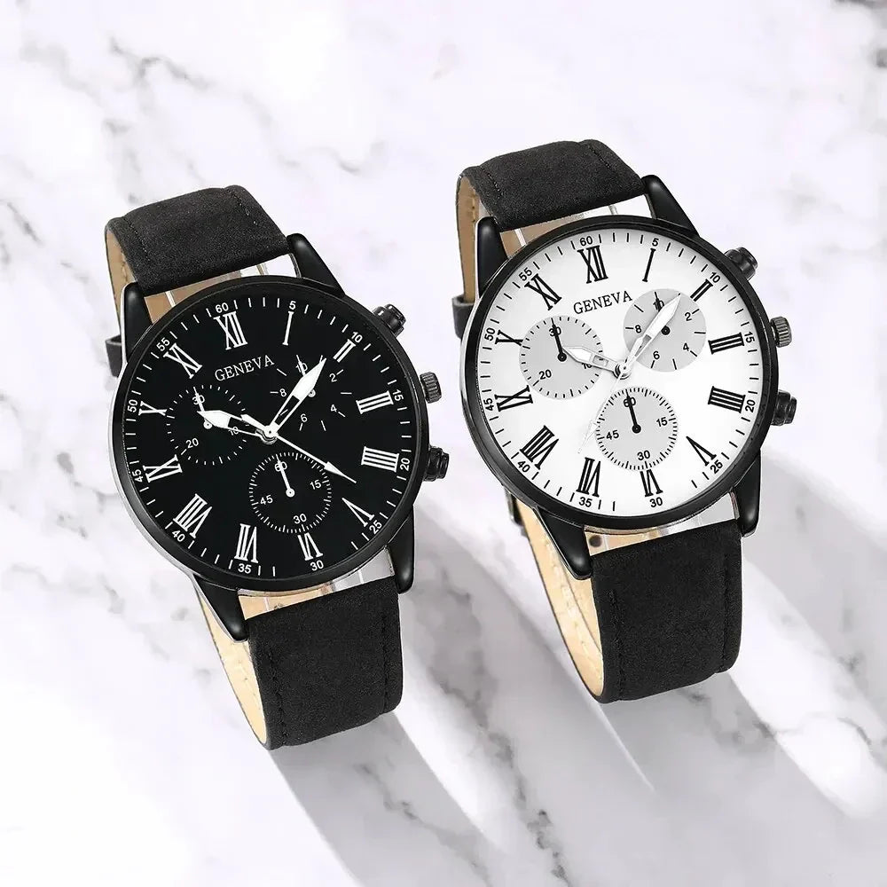 Couple Leather Quartz Watches Set