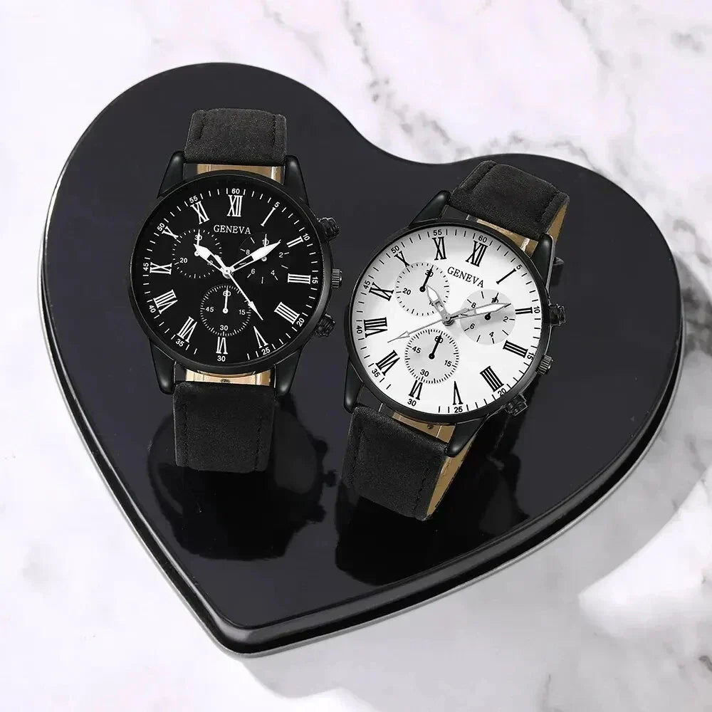 Couple Leather Quartz Watches Set