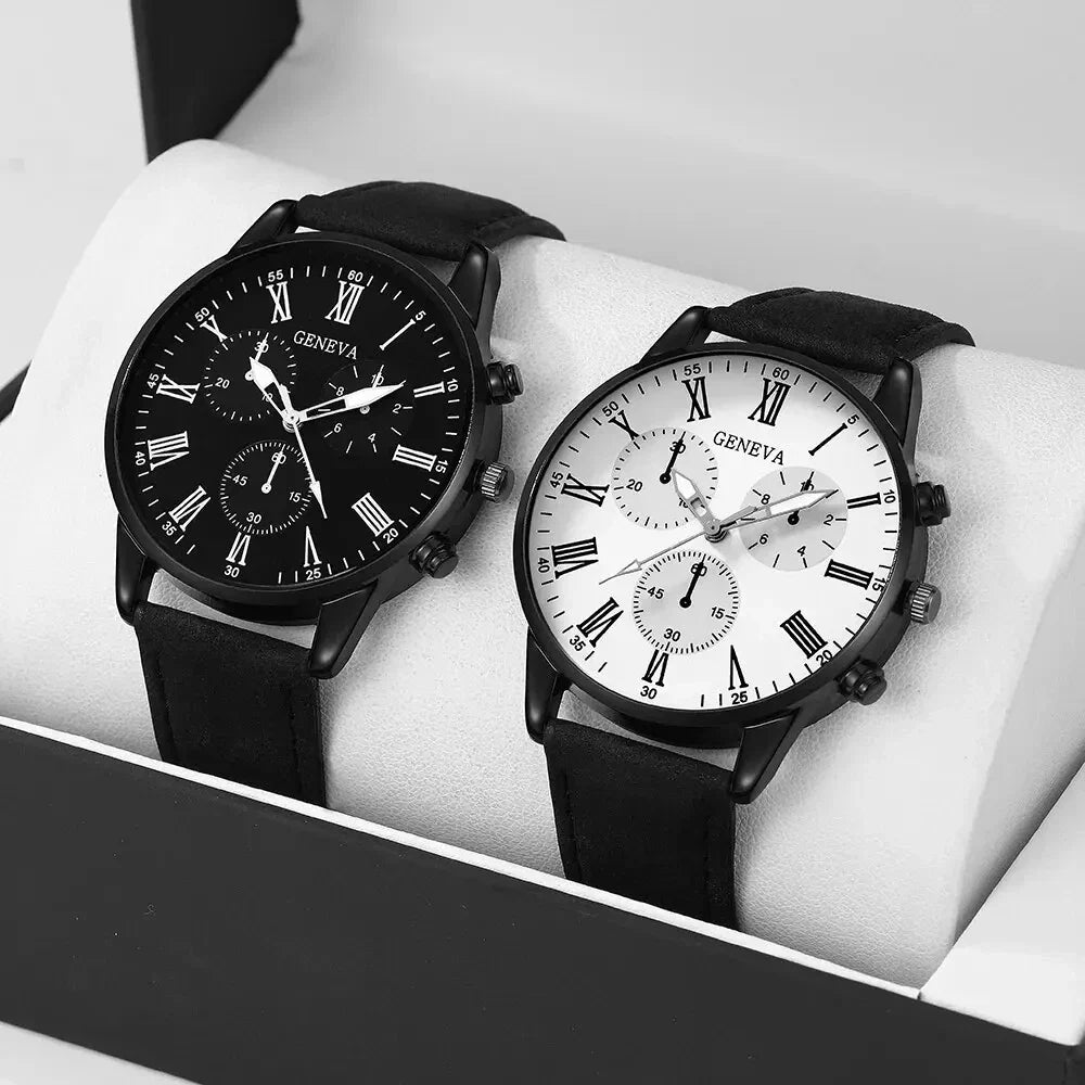 Couple Leather Quartz Watches Set
