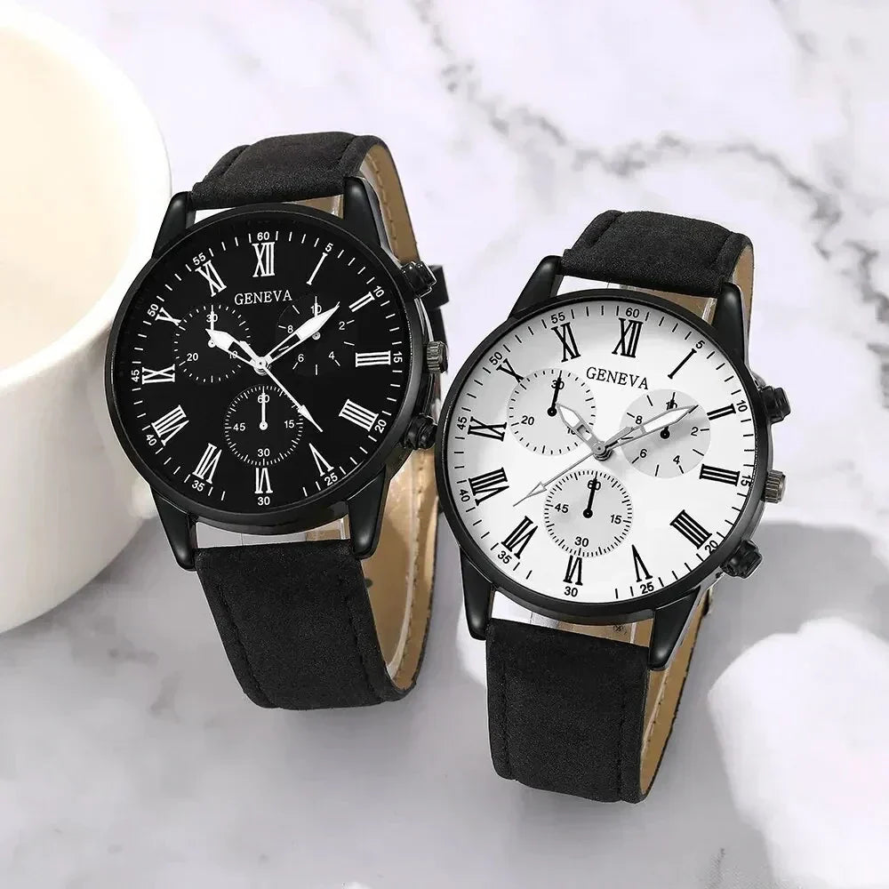 Couple Leather Quartz Watches Set