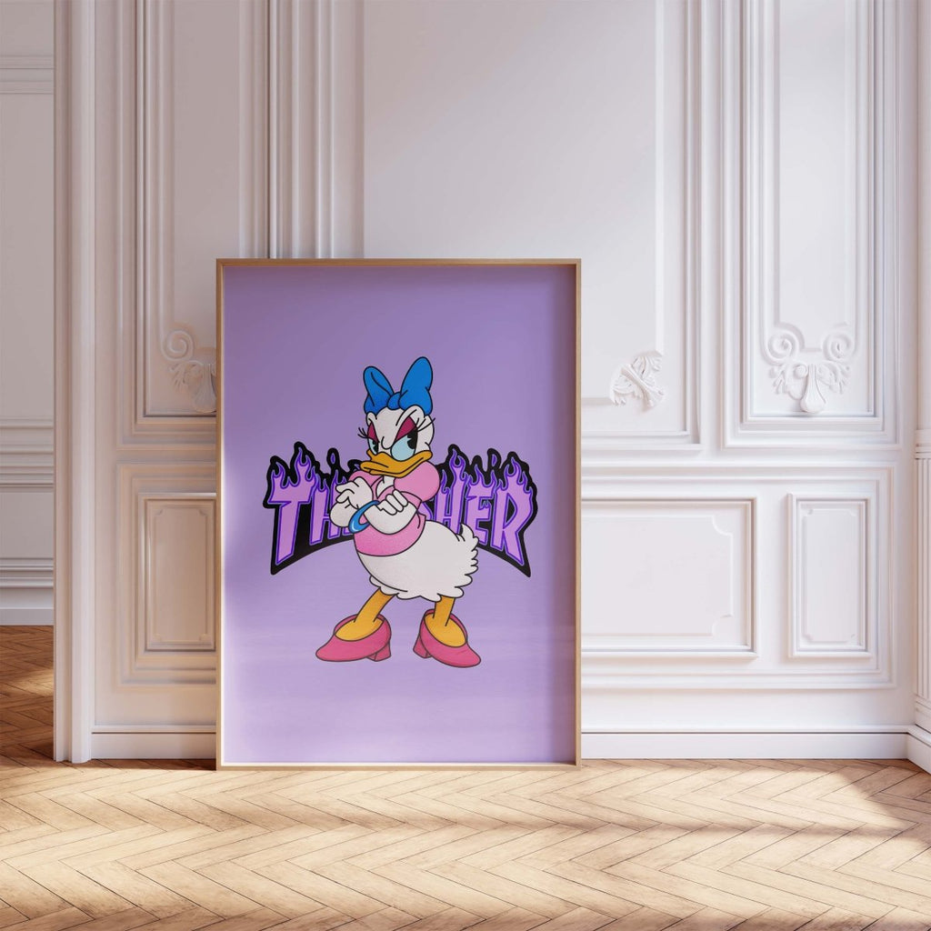 Duck Girl Cartoon Poster · Thunder Typografie · Pop Art Illustration · Cute Comic Design · Print ohne Rahmen
