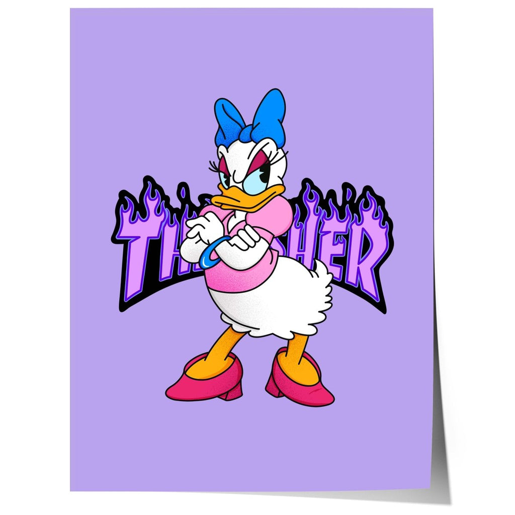 Duck Girl Cartoon Poster · Thunder Typografie · Pop Art Illustration · Cute Comic Design · Print ohne Rahmen