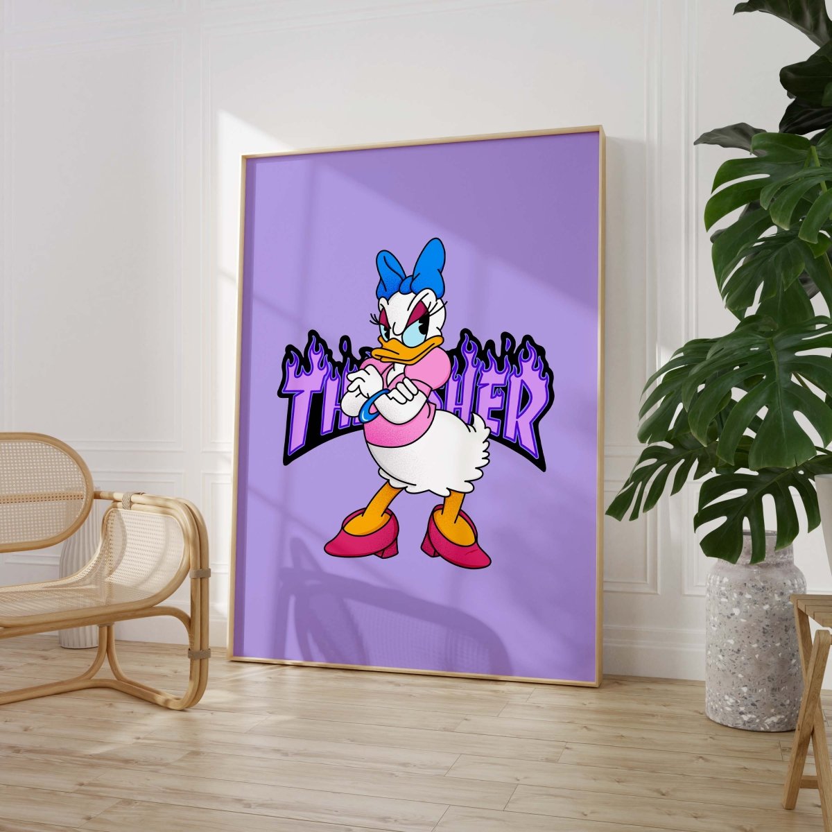 Duck Girl Cartoon Poster · Thunder Typografie · Pop Art Illustration · Cute Comic Design · Print ohne Rahmen
