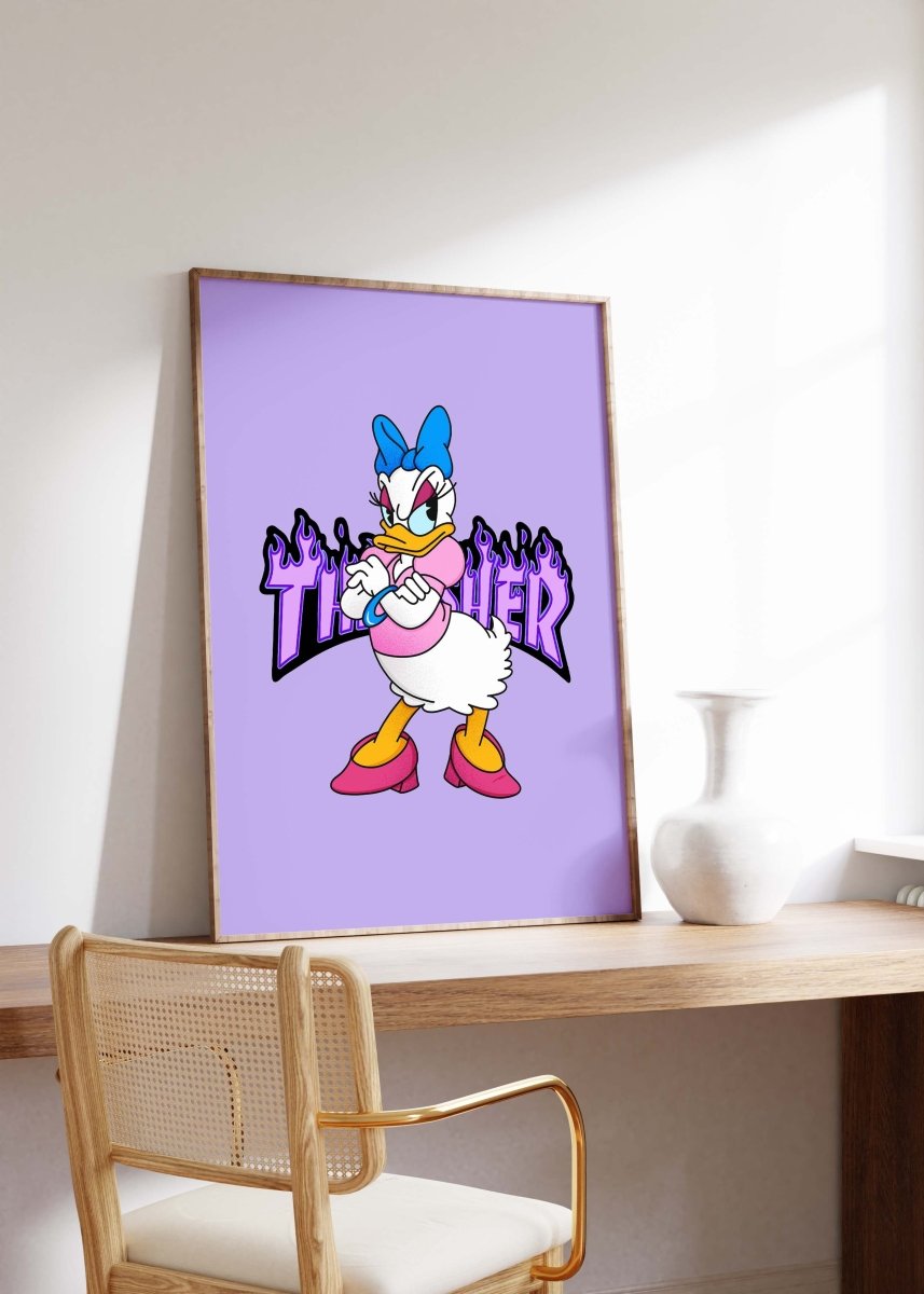 Duck Girl Cartoon Poster · Thunder Typografie · Pop Art Illustration · Cute Comic Design · Print ohne Rahmen