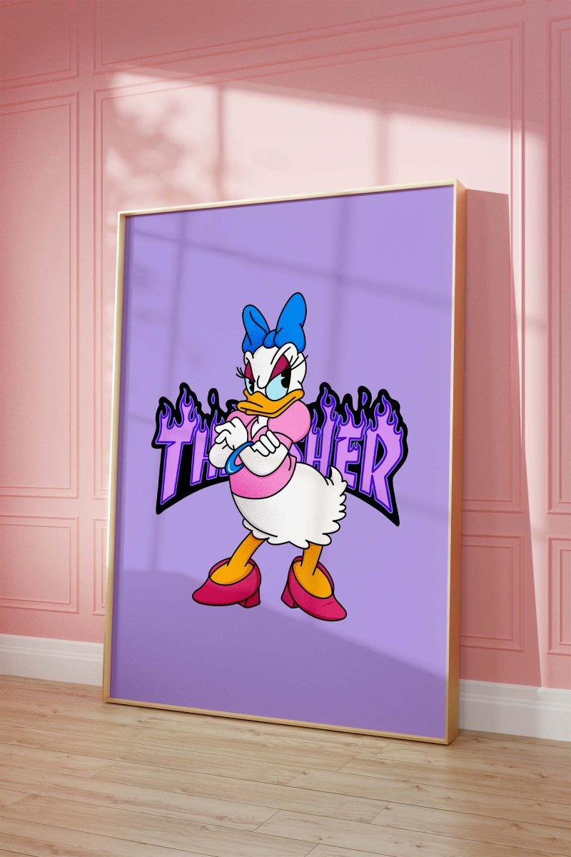 Duck Girl Cartoon Poster · Thunder Typografie · Pop Art Illustration · Cute Comic Design · Print ohne Rahmen