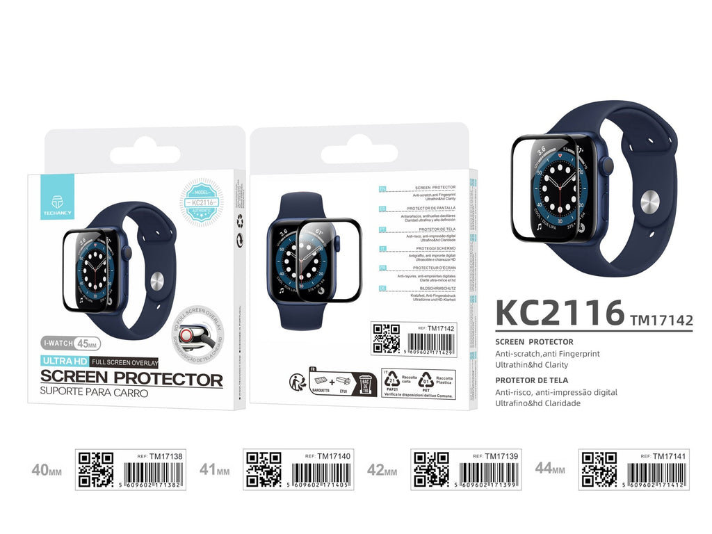 Techancy Protetor De Ecrã Para Relógios Inteligentes KC2116, Compatível Com Iwatch-45mm, Anti-Riscos, Hd Ultra-Fino.