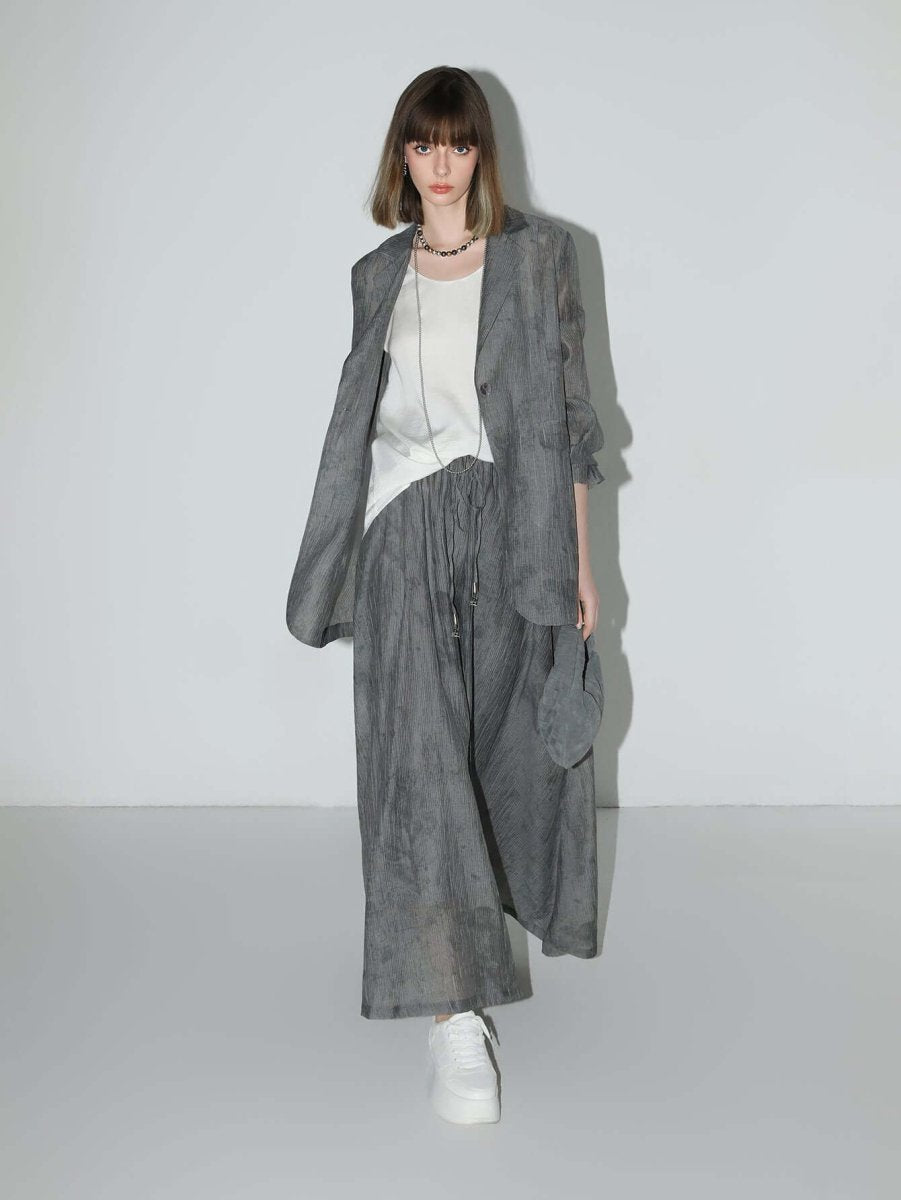 Ink-Washed Draped Striped Blazer